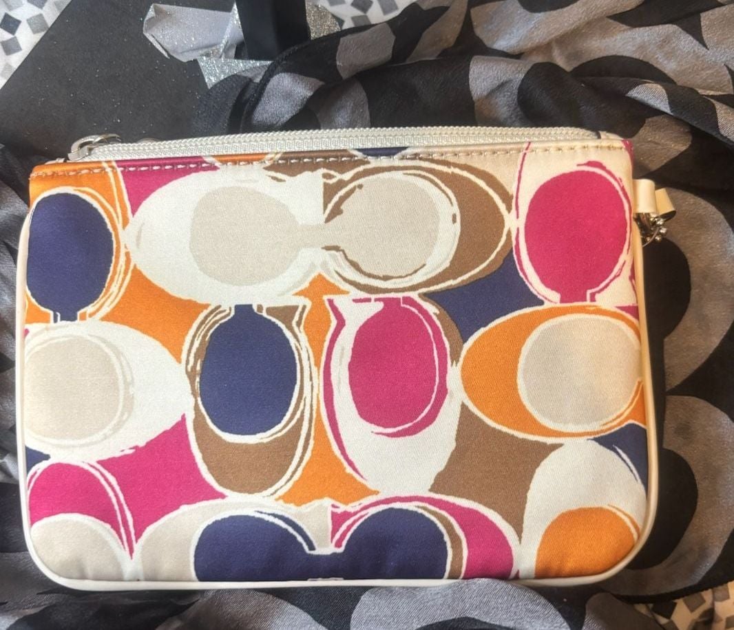 Coach Multi Color Signature Op Art Print Wristlet Handbag 4