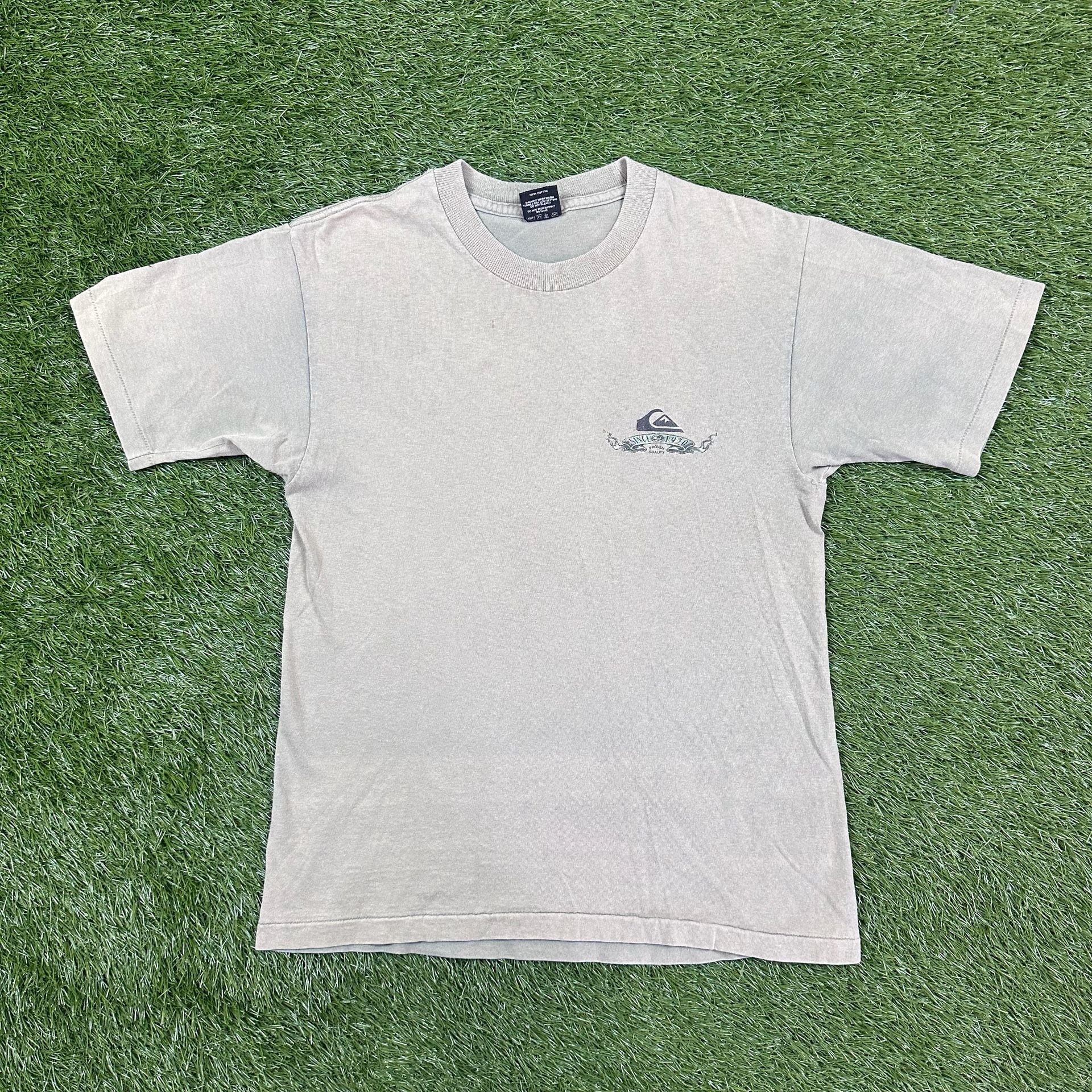Vintage 90s Quiksilver Surf T-Shirt Dagger Wave Graphic Faded Skate Tee Small 3