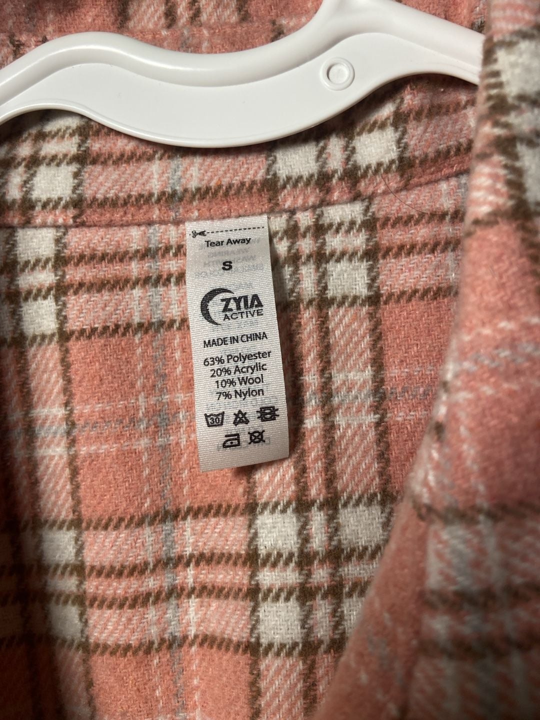 Zyia Active Ashley Creek Flannel Shirt Size S Pink Plaid Shacket 4