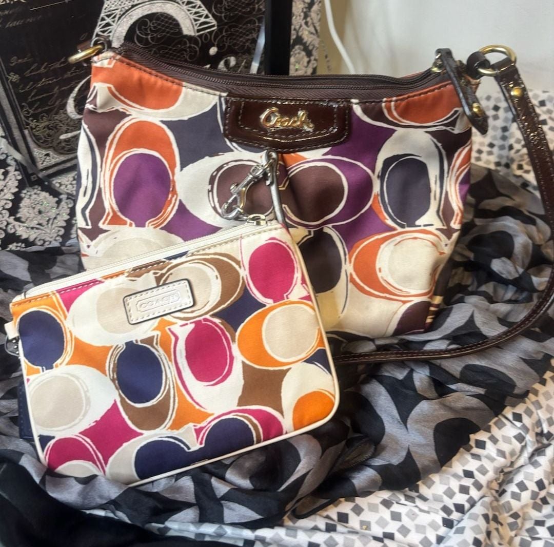 Coach Multi Color Signature Op Art Crossbody Handbag -ONLY 6