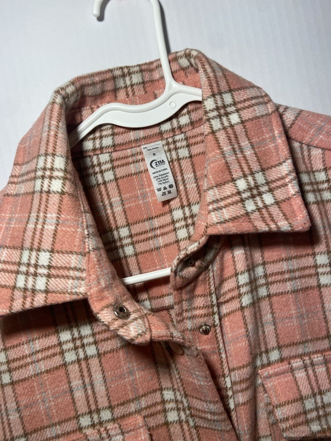 Zyia Active Ashley Creek Flannel Shirt Size S Pink Plaid Shacket 2