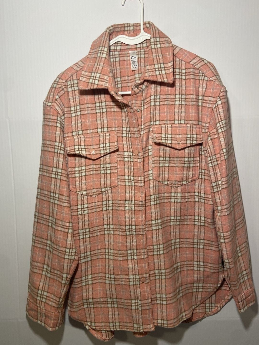 Zyia Active Ashley Creek Flannel Shirt Size S Pink Plaid Shacket 3