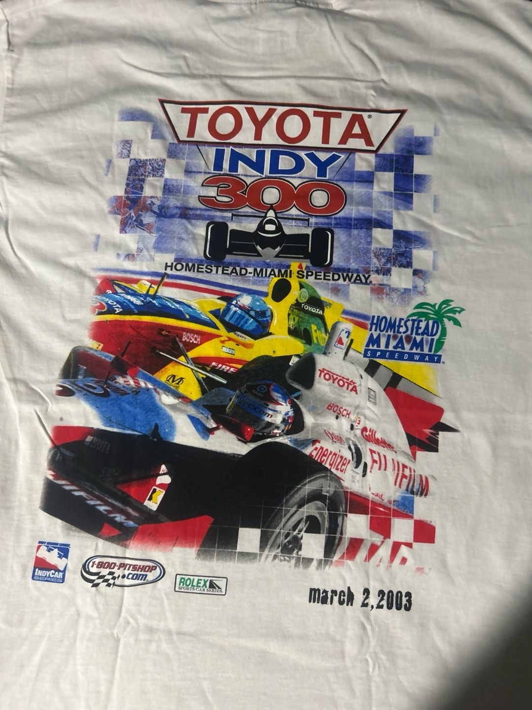 Vintage Nascar Toyota Indy 300 2003 Graphic T-Shirt Size L White 3