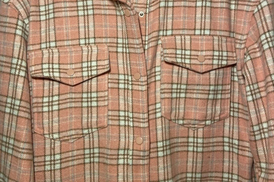 Zyia Active Ashley Creek Flannel Shirt Size S Pink Plaid Shacket 7