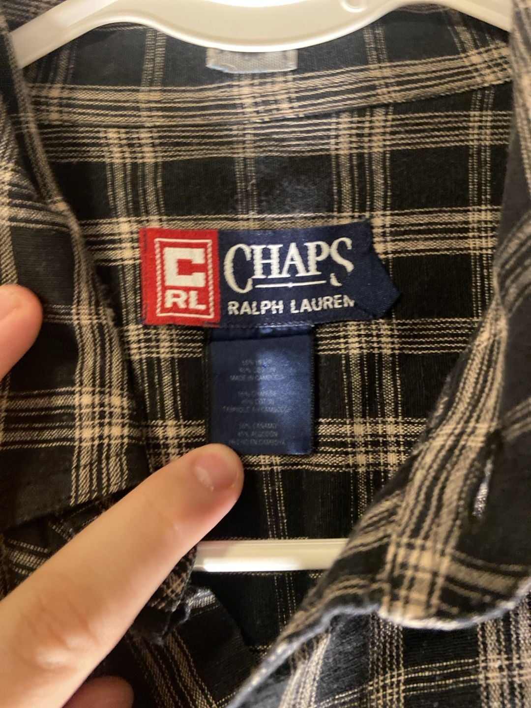 Chaps Ralph Lauren Plaid Button Down Shirt Size L Black White 4