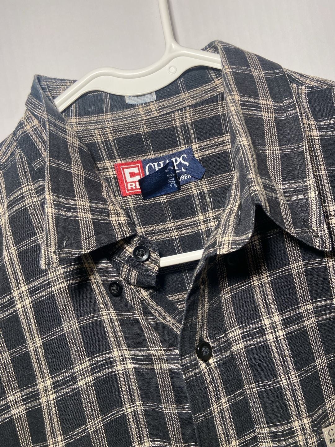 Chaps Ralph Lauren Plaid Button Down Shirt Size L Black White 2