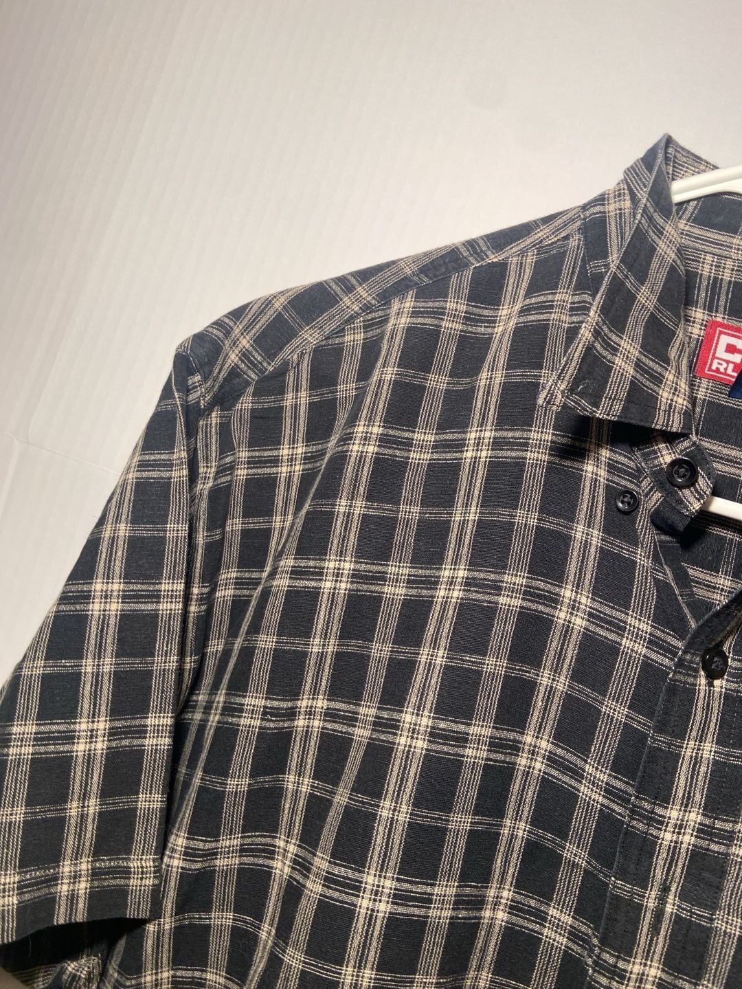 Chaps Ralph Lauren Plaid Button Down Shirt Size L Black White 8