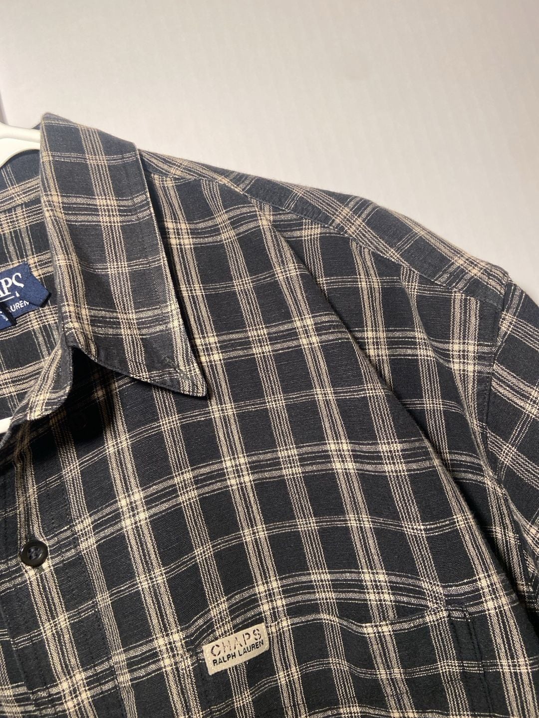 Chaps Ralph Lauren Plaid Button Down Shirt Size L Black White 7