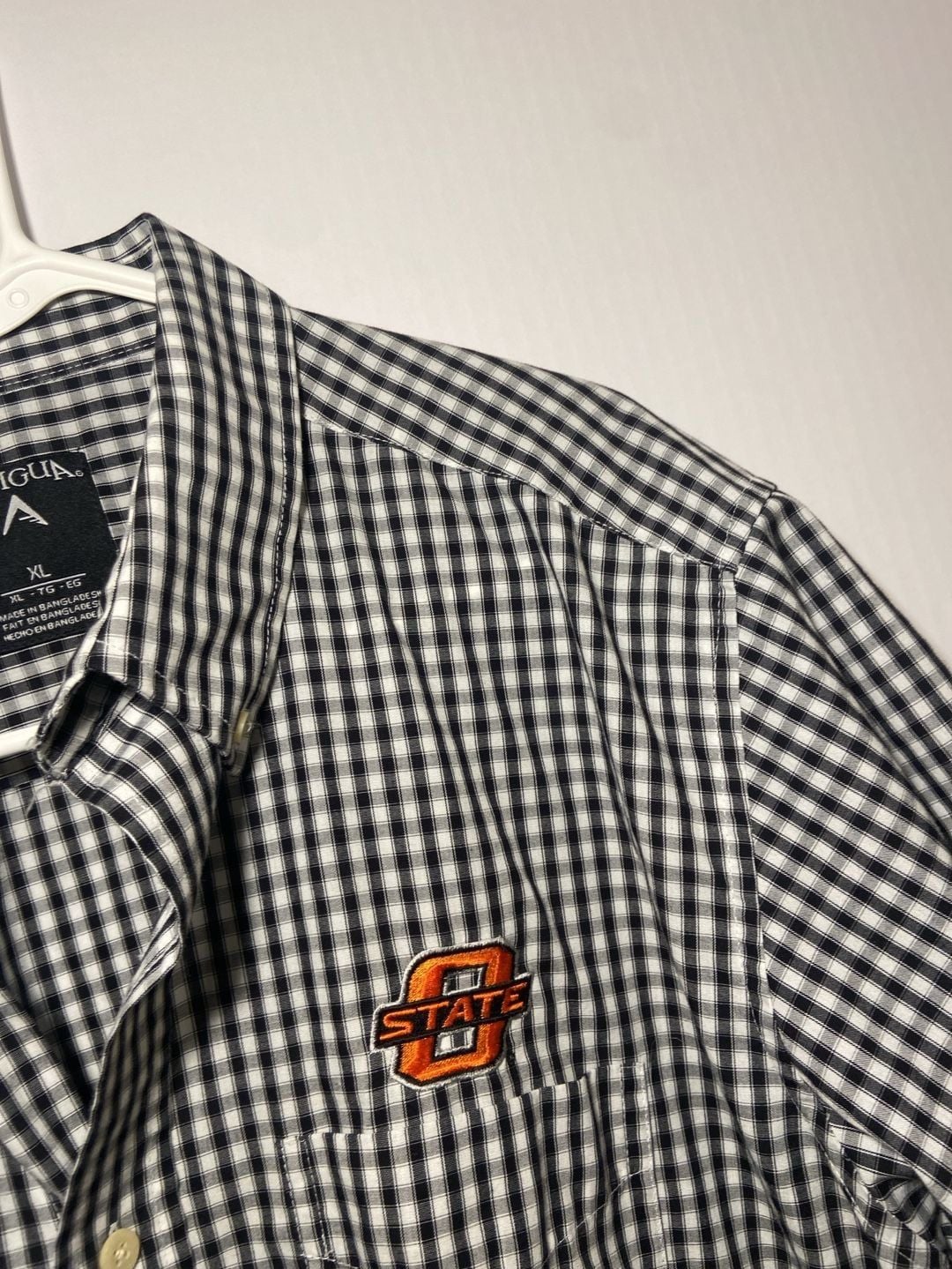 Antigua Oklahoma State Button Down Shirt Size XL Black White Gingham 6