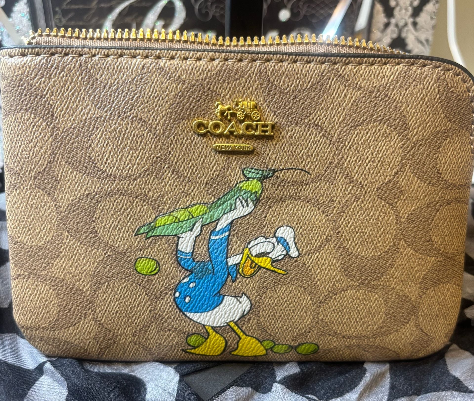 Coach Disney Donald Duck Signature Canvas Corner Zip Wristlet 1