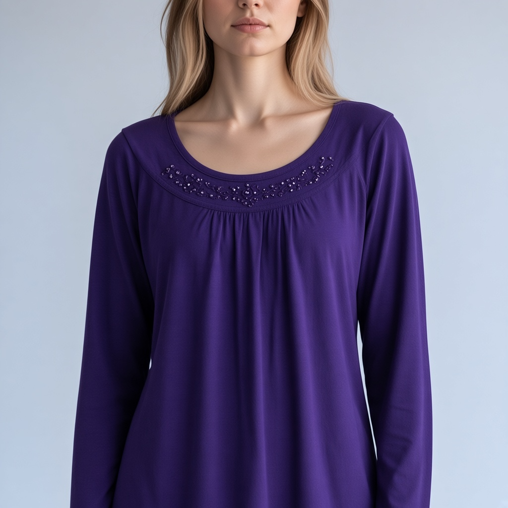 Jones New York Sport Woman Long Sleeve Top Size 1X Purple Beaded Neck 2