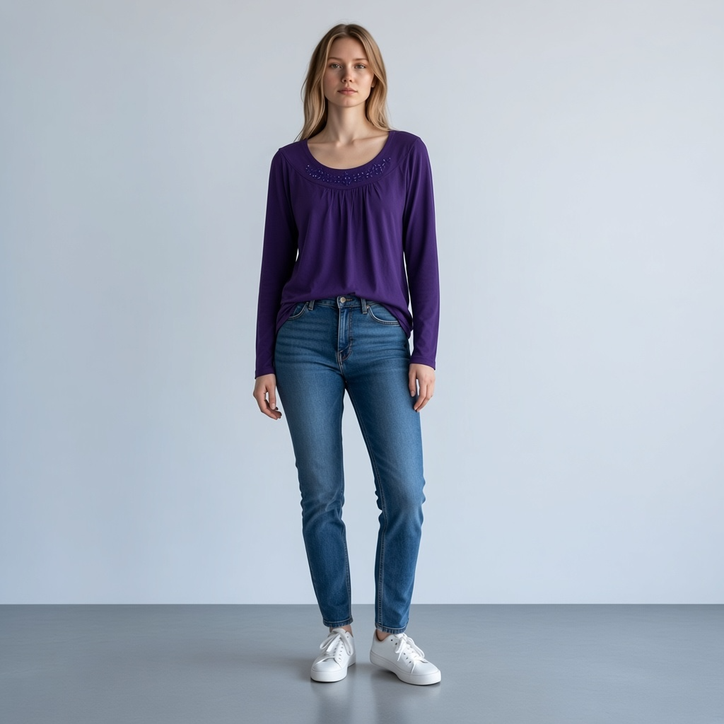 Jones New York Sport Woman Long Sleeve Top Size 1X Purple Beaded Neck 3