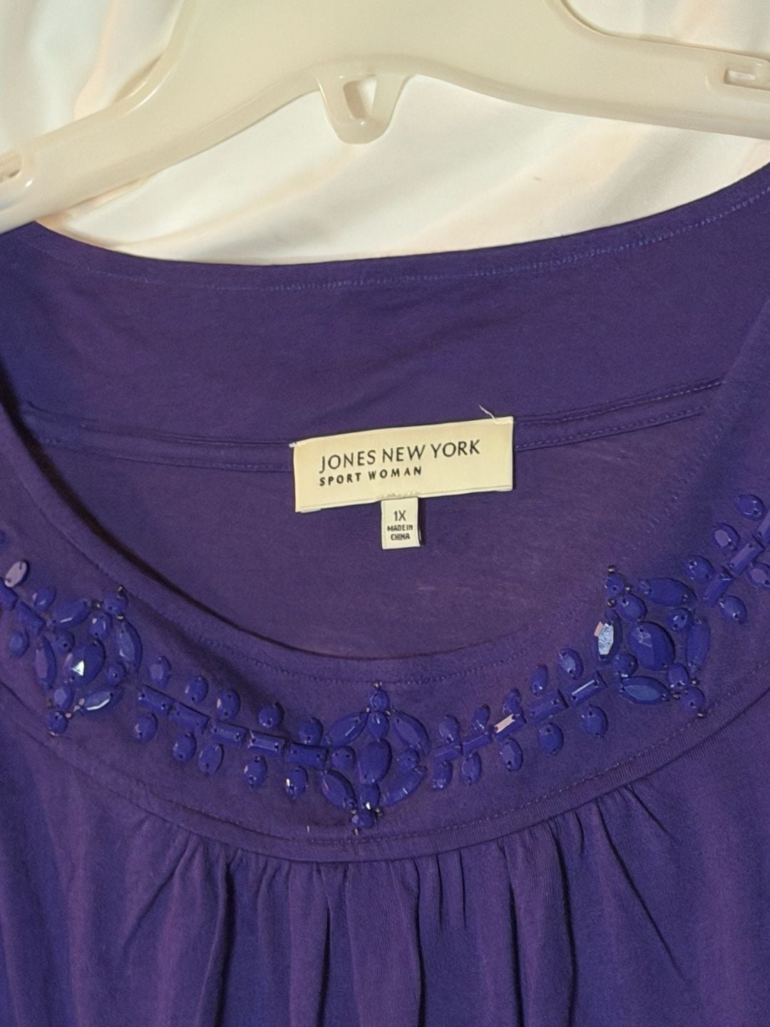 Jones New York Sport Woman Long Sleeve Top Size 1X Purple Beaded Neck 5