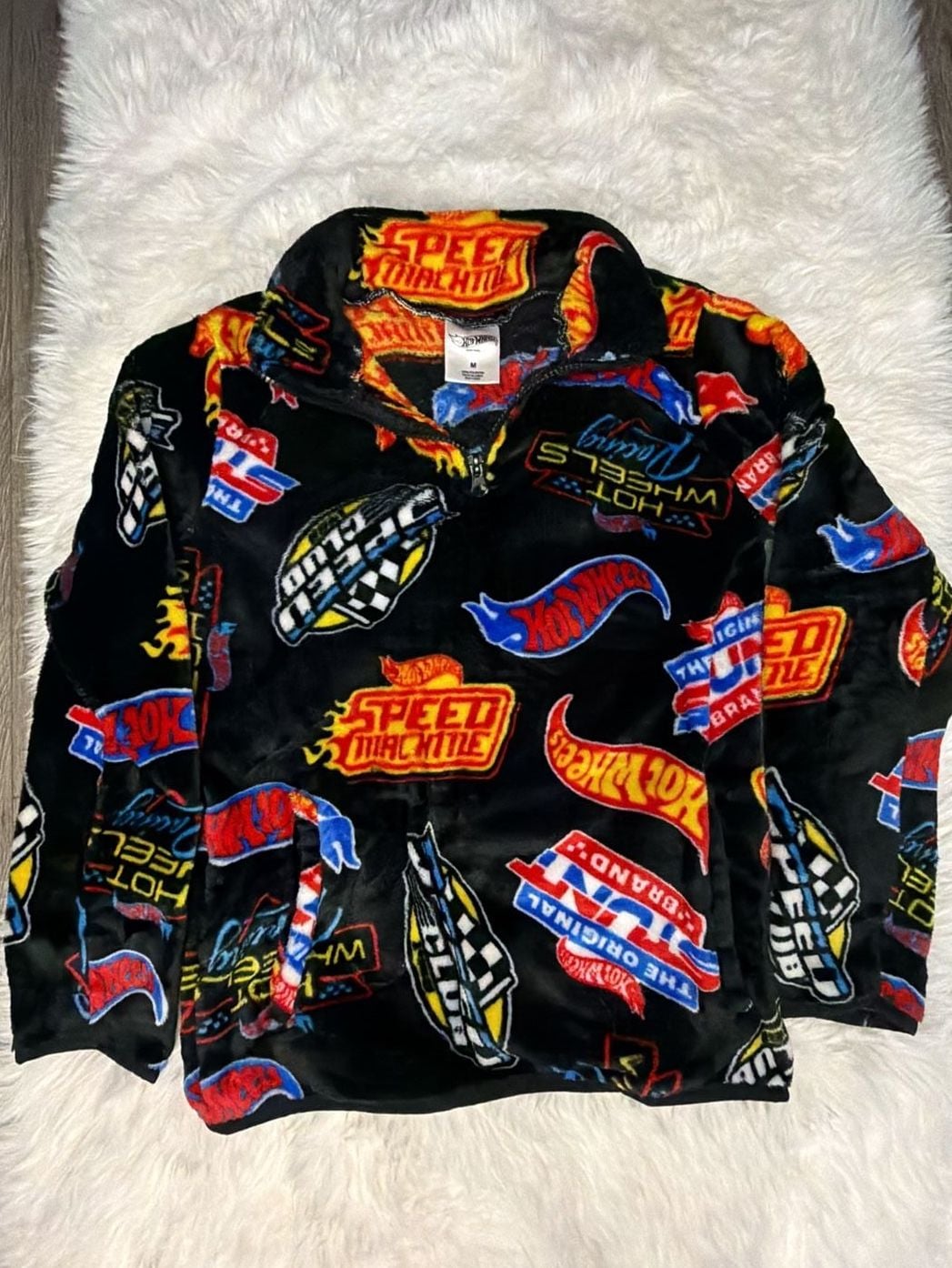 Hot Wheels Fleece Zip Jacket Size M Black All-Over Print Racing 2