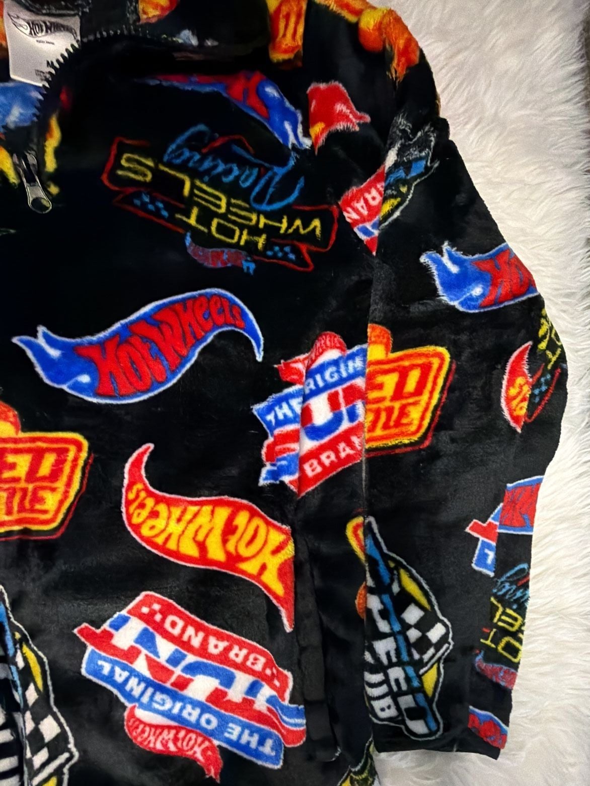 Hot Wheels Fleece Zip Jacket Size M Black All-Over Print Racing 3