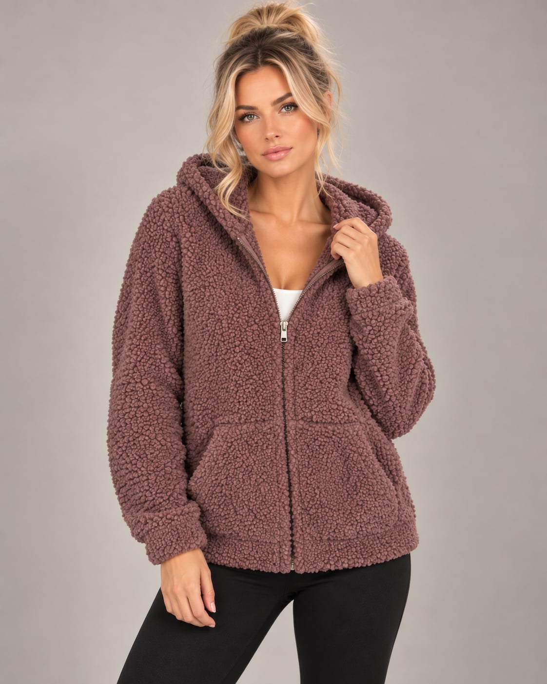Barefoot Dreams CozyChic Boucle Zip Hoodie Women’s M Dusty Rose NWOT 2