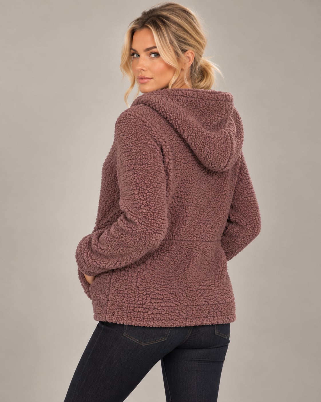 Barefoot Dreams CozyChic Boucle Zip Hoodie Women’s M Dusty Rose NWOT 3