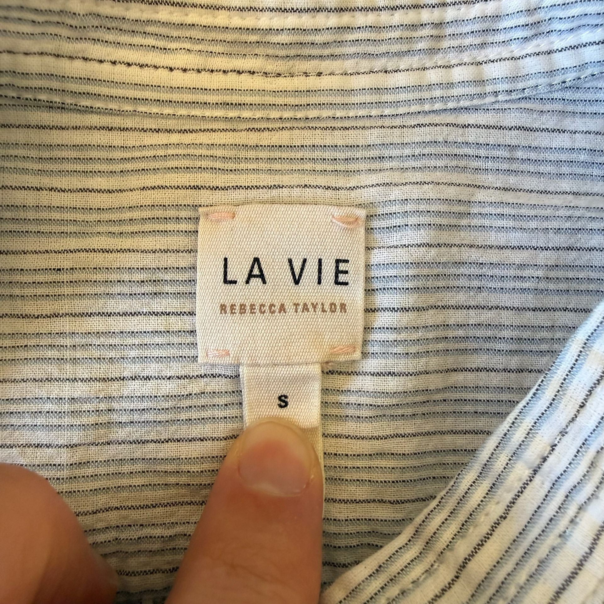 La Vie Rebecca Taylor Lace Inset Pinstripe Button Down Blouse Top Blue White S 4