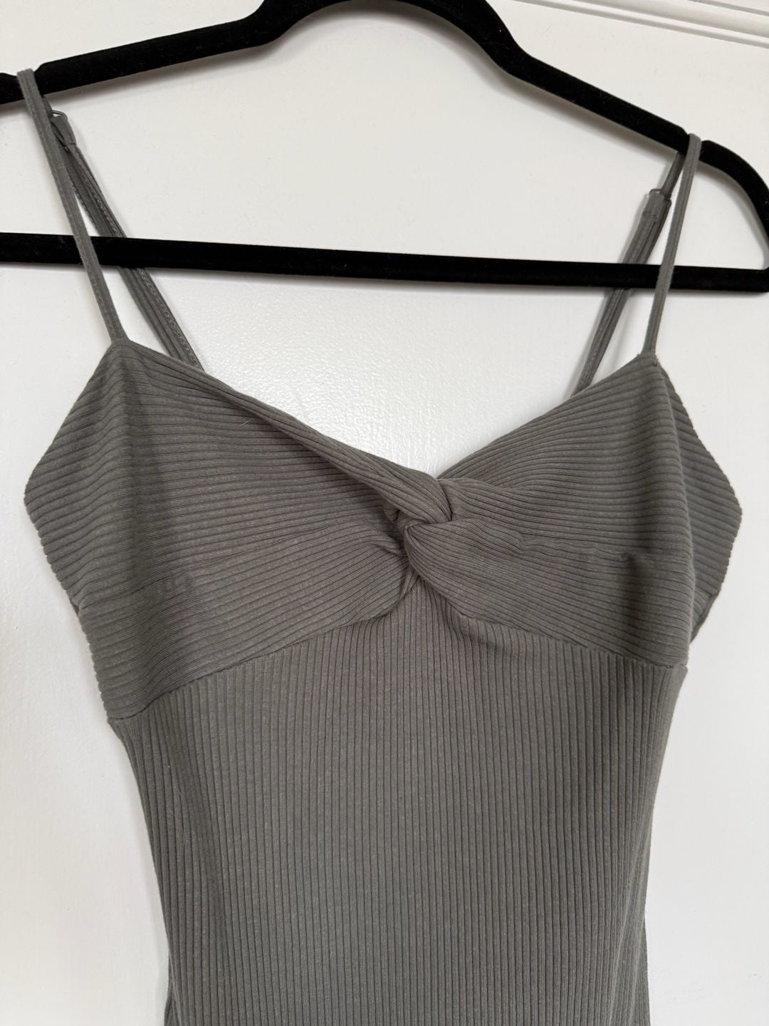 Almost Famous Midi Dress Size S Grey Ribbed Twist Front Cami Split Hem 2