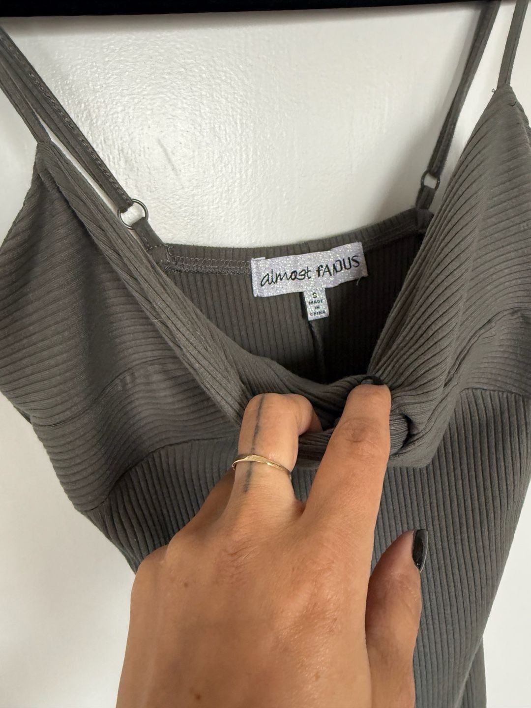 Almost Famous Midi Dress Size S Grey Ribbed Twist Front Cami Split Hem 5