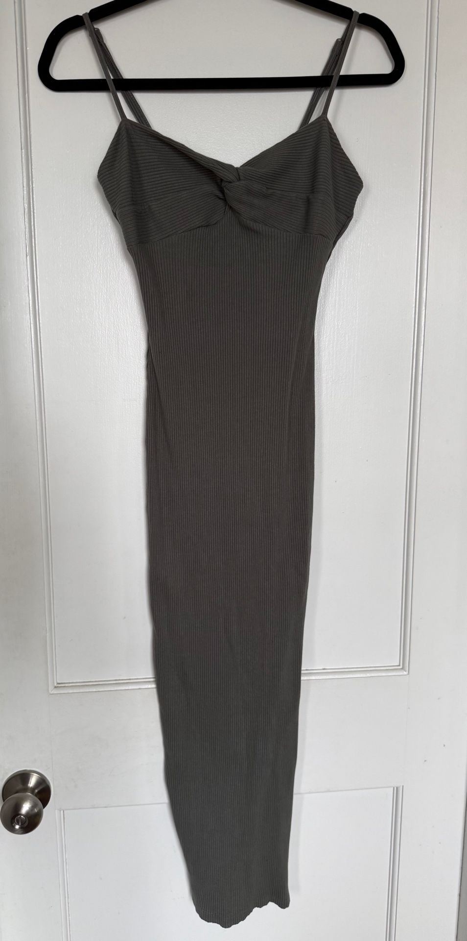 Almost Famous Midi Dress Size S Grey Ribbed Twist Front Cami Split Hem 3