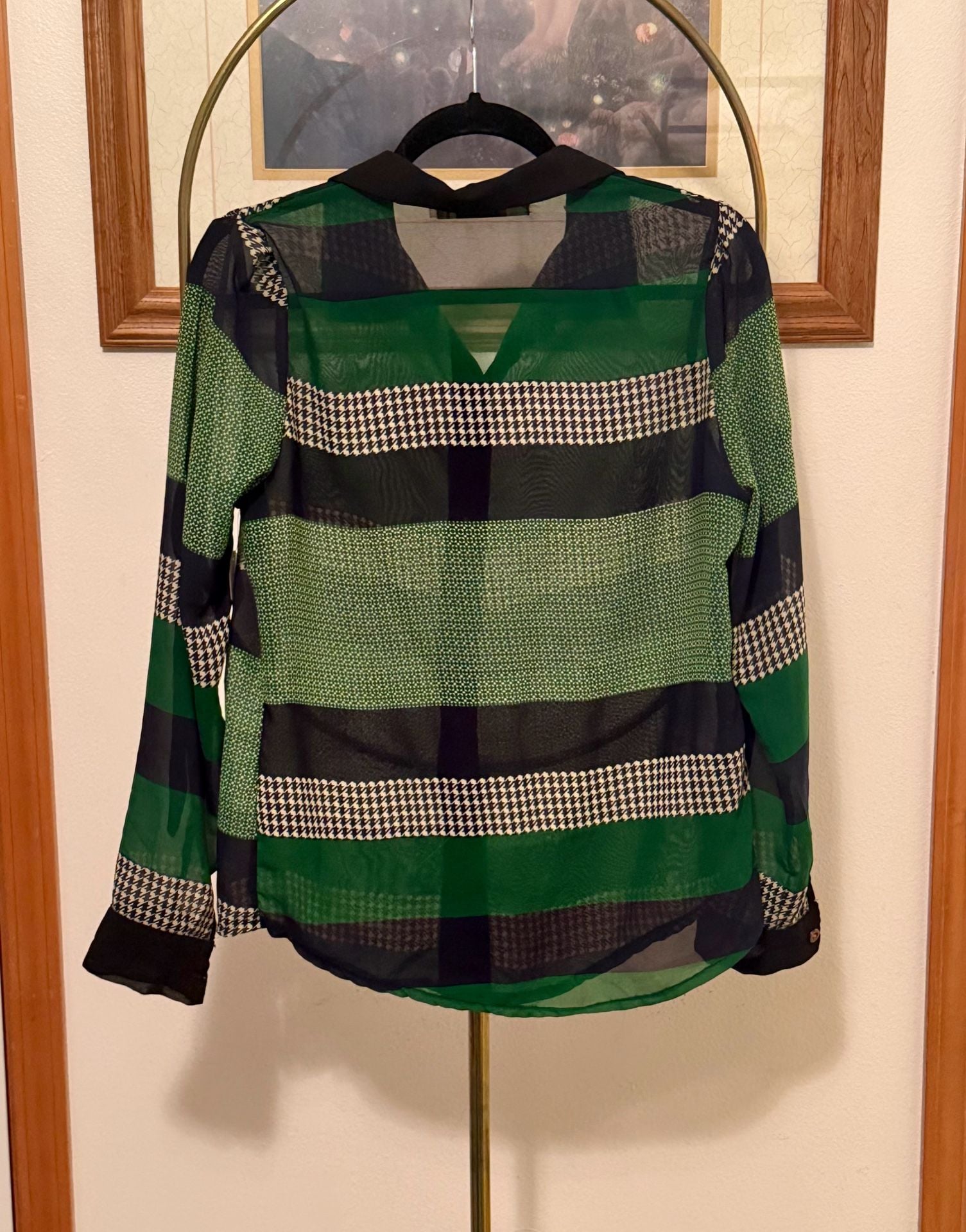 i. fashion Long Sleeve Button Down Shirt Green U.S.A. 3