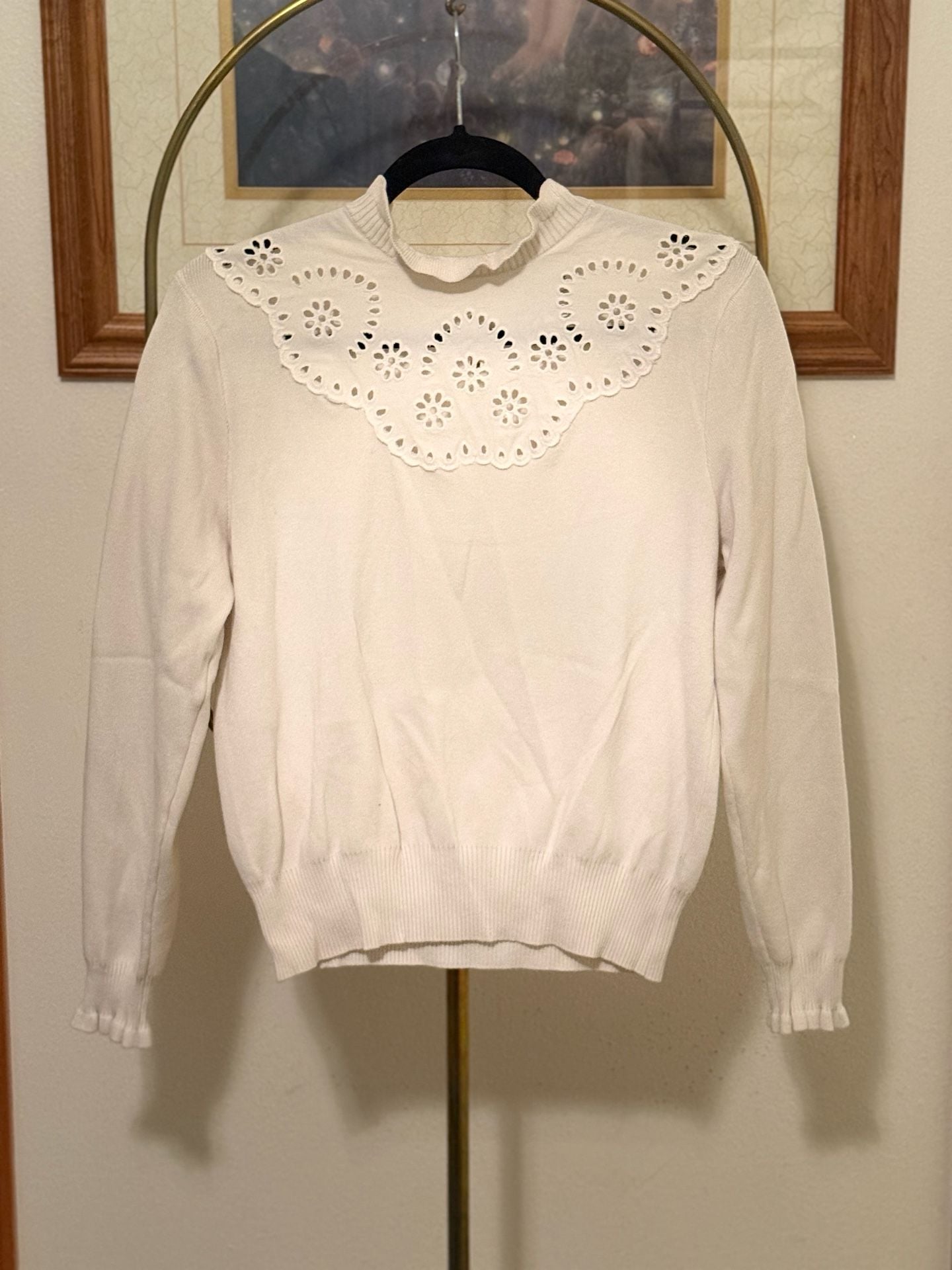 Calligraphie Eyelet Collar Sweater Size XS 2