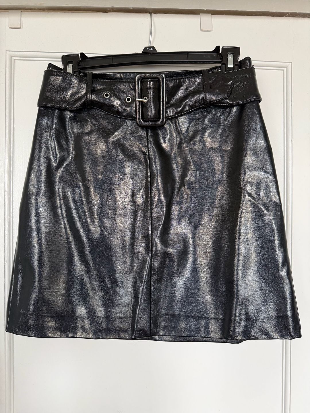 Nine West Faux Leather Mini Skirt Size 2 Black Belted 2