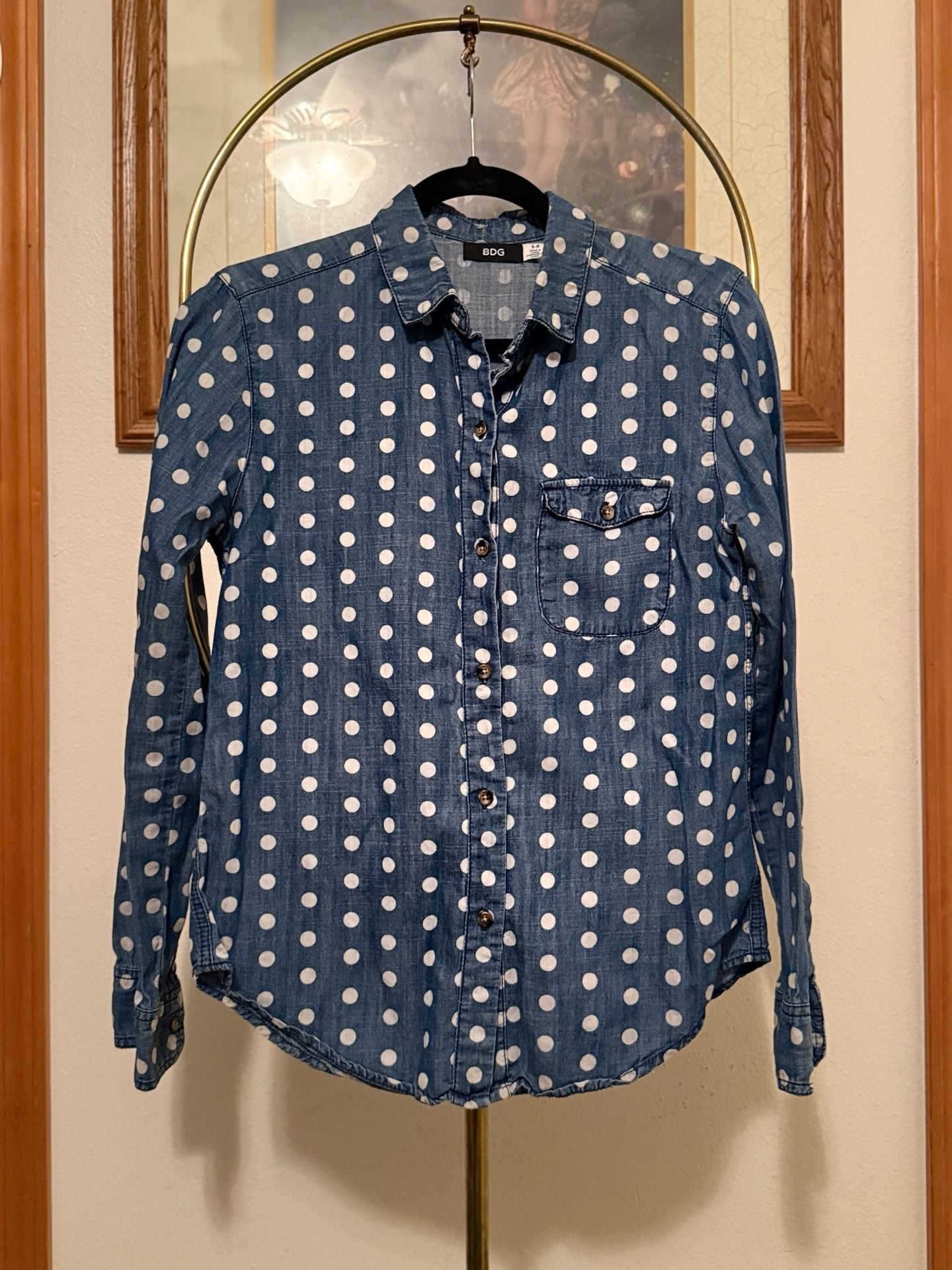 BDG Polka Dot Chambray Denim Shirt Size S 2