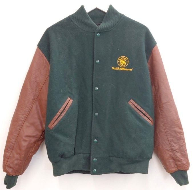 Team Uniforms Smith & Wesson Wool Leather Varsity Jacket Green Brown 2