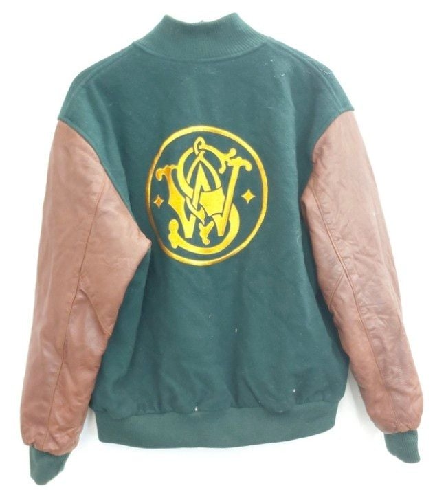 Team Uniforms Smith & Wesson Wool Leather Varsity Jacket Green Brown 5