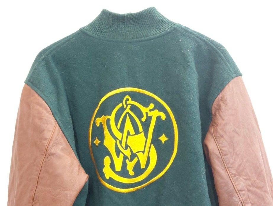 Team Uniforms Smith & Wesson Wool Leather Varsity Jacket Green Brown 6