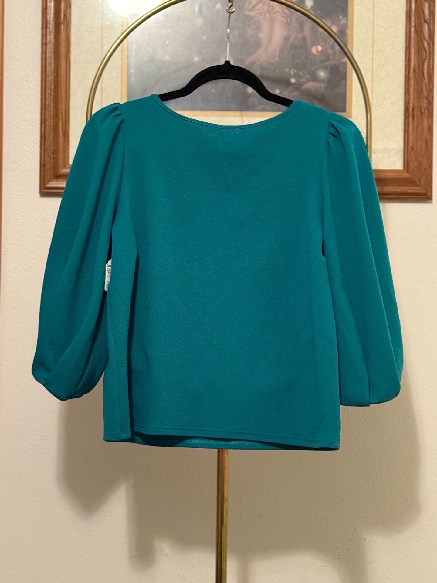 Green Envelope Puff Sleeve Blouse Size S Teal 4