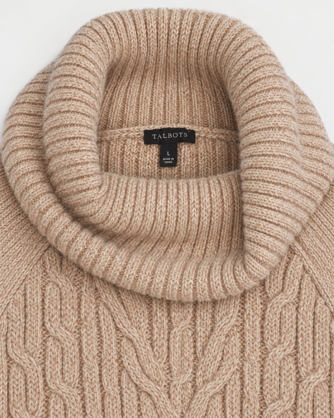 Talbots 100% Cotton Cable Knit Cowl Neck Sweater L Tan Gold Buttons NWOT 5