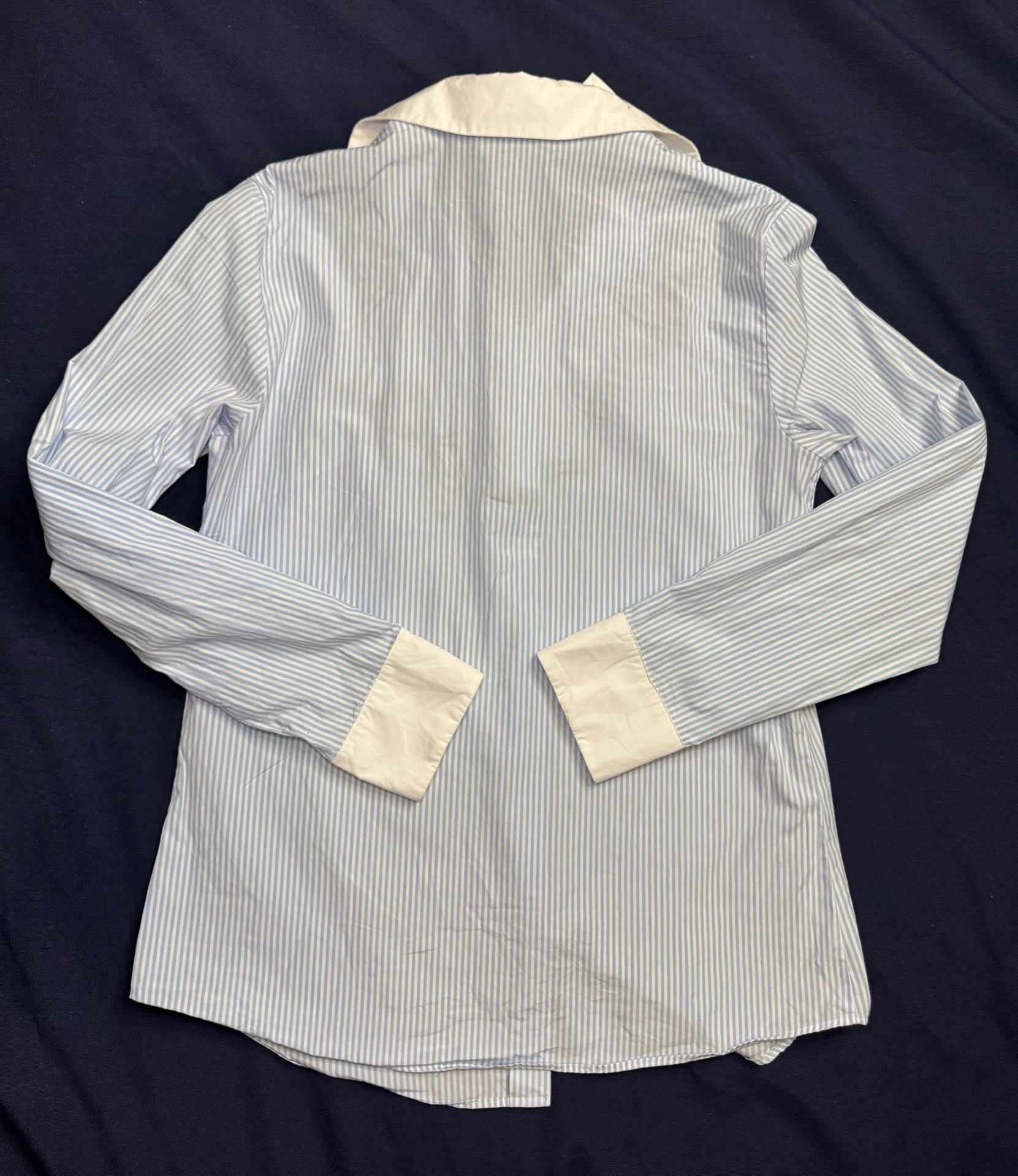 Weekend Max Mara Blue White Striped Bow Blouse US 6 Cotton Button Down Shirt 4