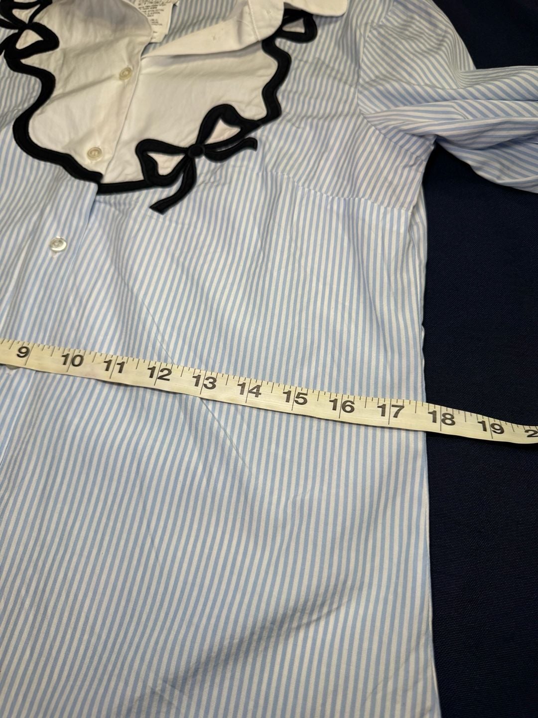 Weekend Max Mara Blue White Striped Bow Blouse US 6 Cotton Button Down Shirt 7
