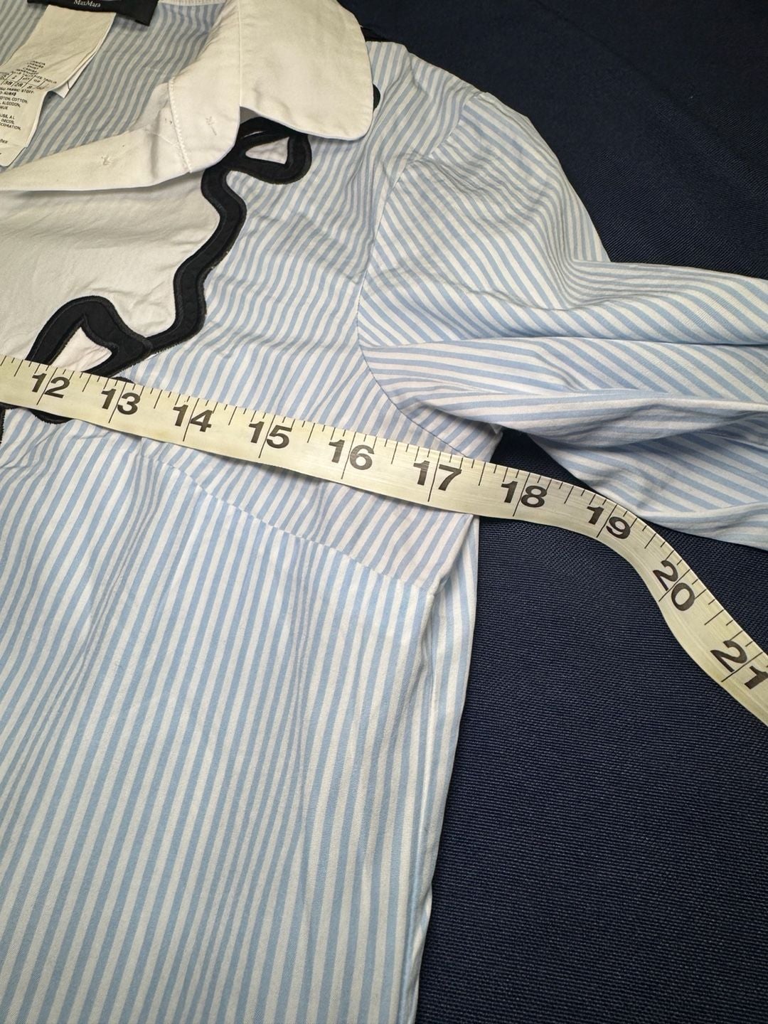 Weekend Max Mara Blue White Striped Bow Blouse US 6 Cotton Button Down Shirt 8