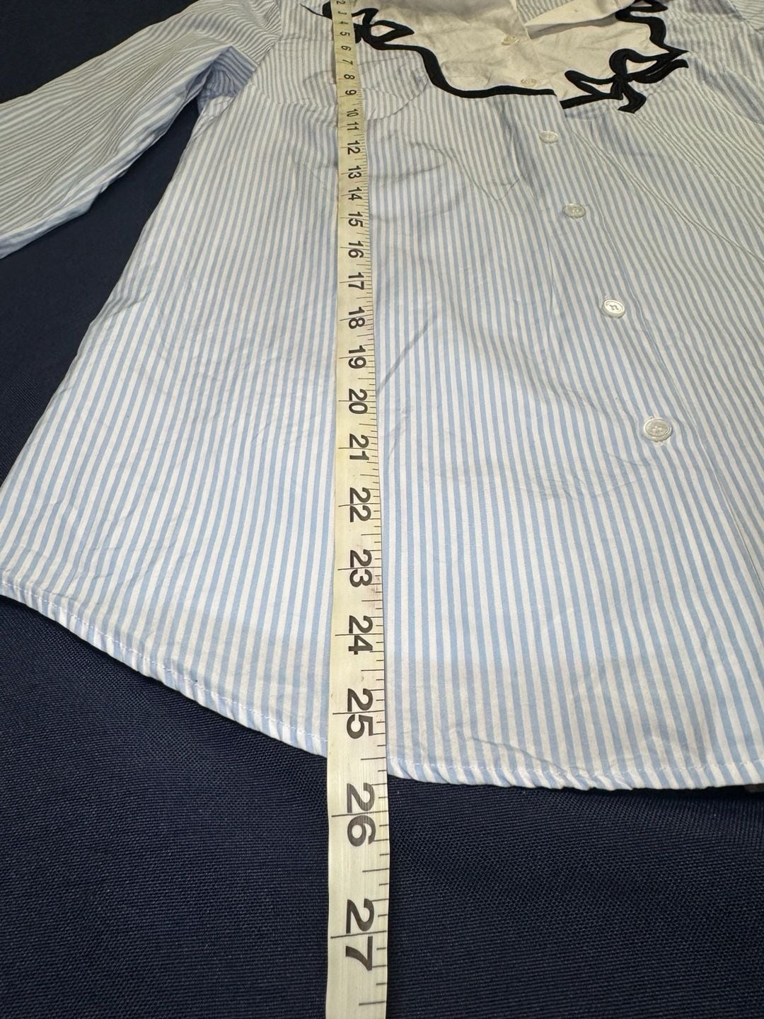 Weekend Max Mara Blue White Striped Bow Blouse US 6 Cotton Button Down Shirt 9