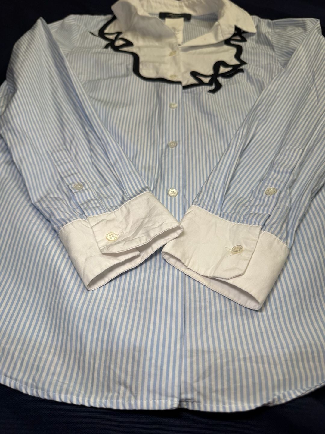 Weekend Max Mara Blue White Striped Bow Blouse US 6 Cotton Button Down Shirt 11