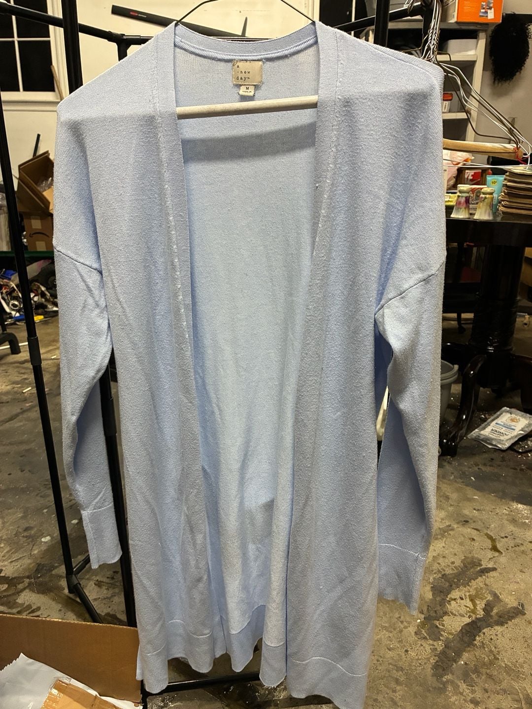 A New Day Cardigan Sweater Size M Light Blue Open Front Long 2