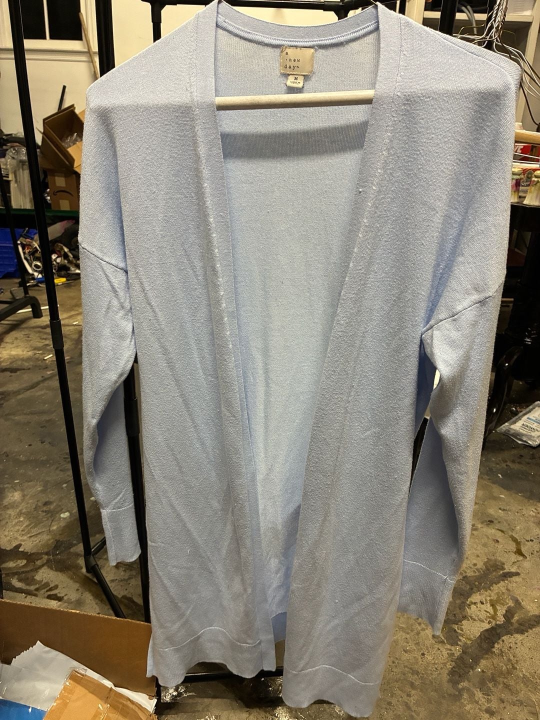 A New Day Cardigan Sweater Size M Light Blue Open Front Long 3