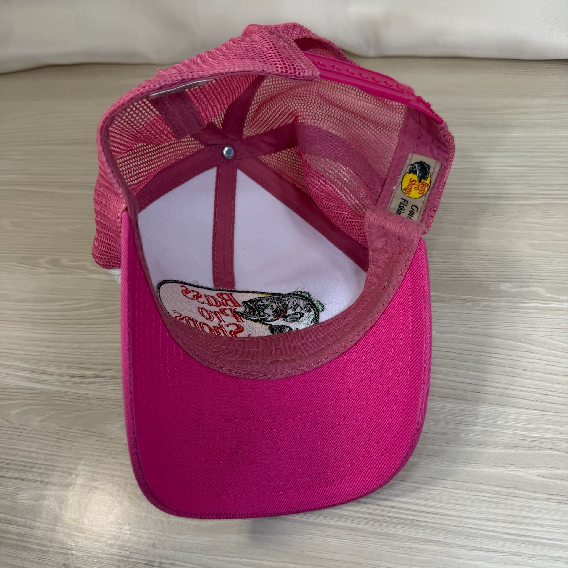 Bass Pro Shops Trucker Hat Pink White Mesh Snapback Cap 6