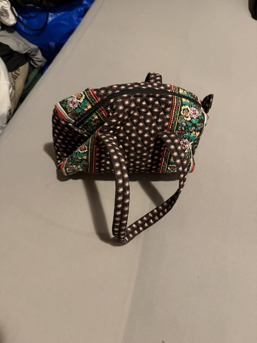 Vera Bradley Quilted Handbag Black Floral Cotton Purse 1