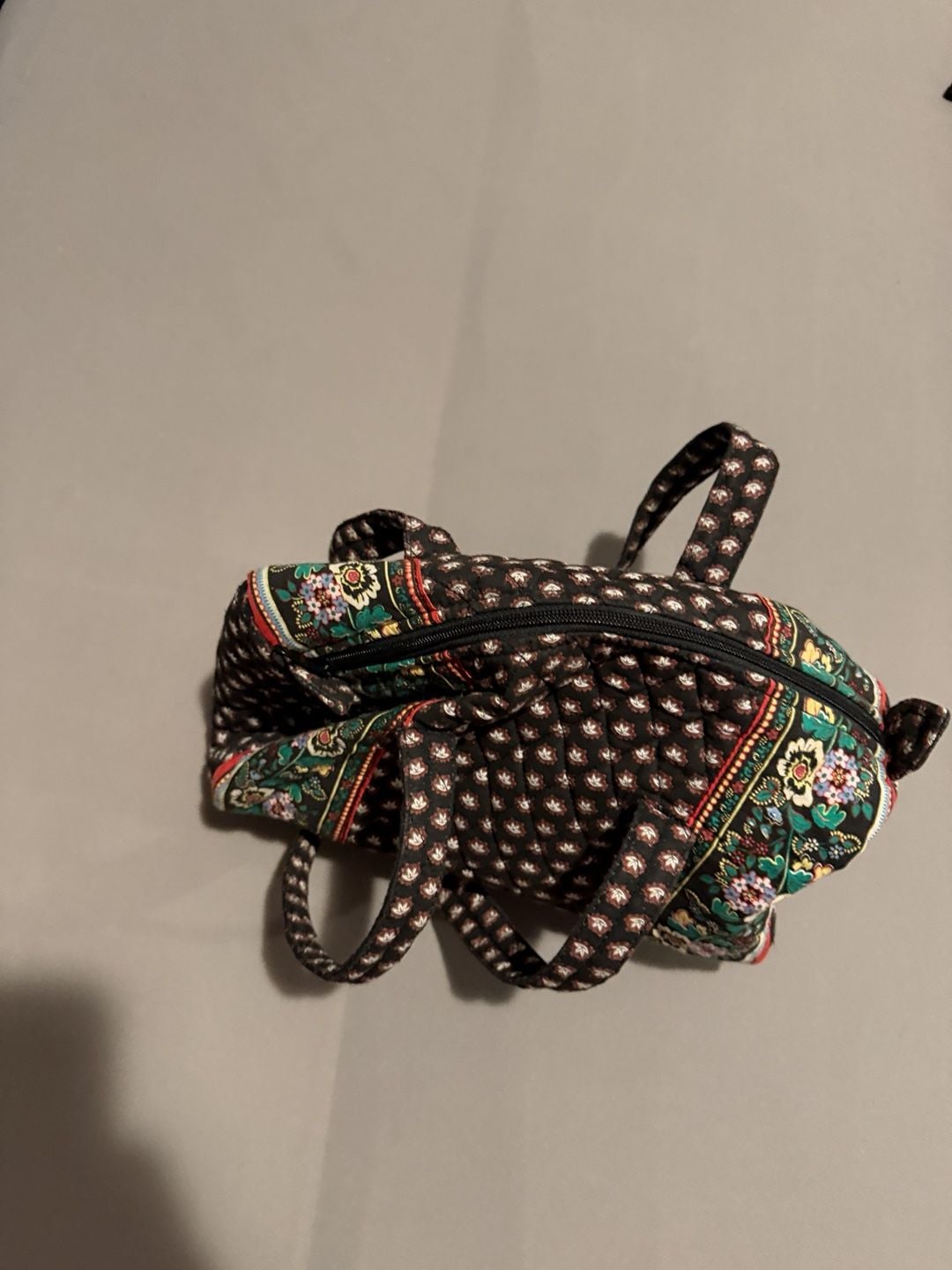 Vera Bradley Quilted Handbag Black Floral Cotton Purse 2