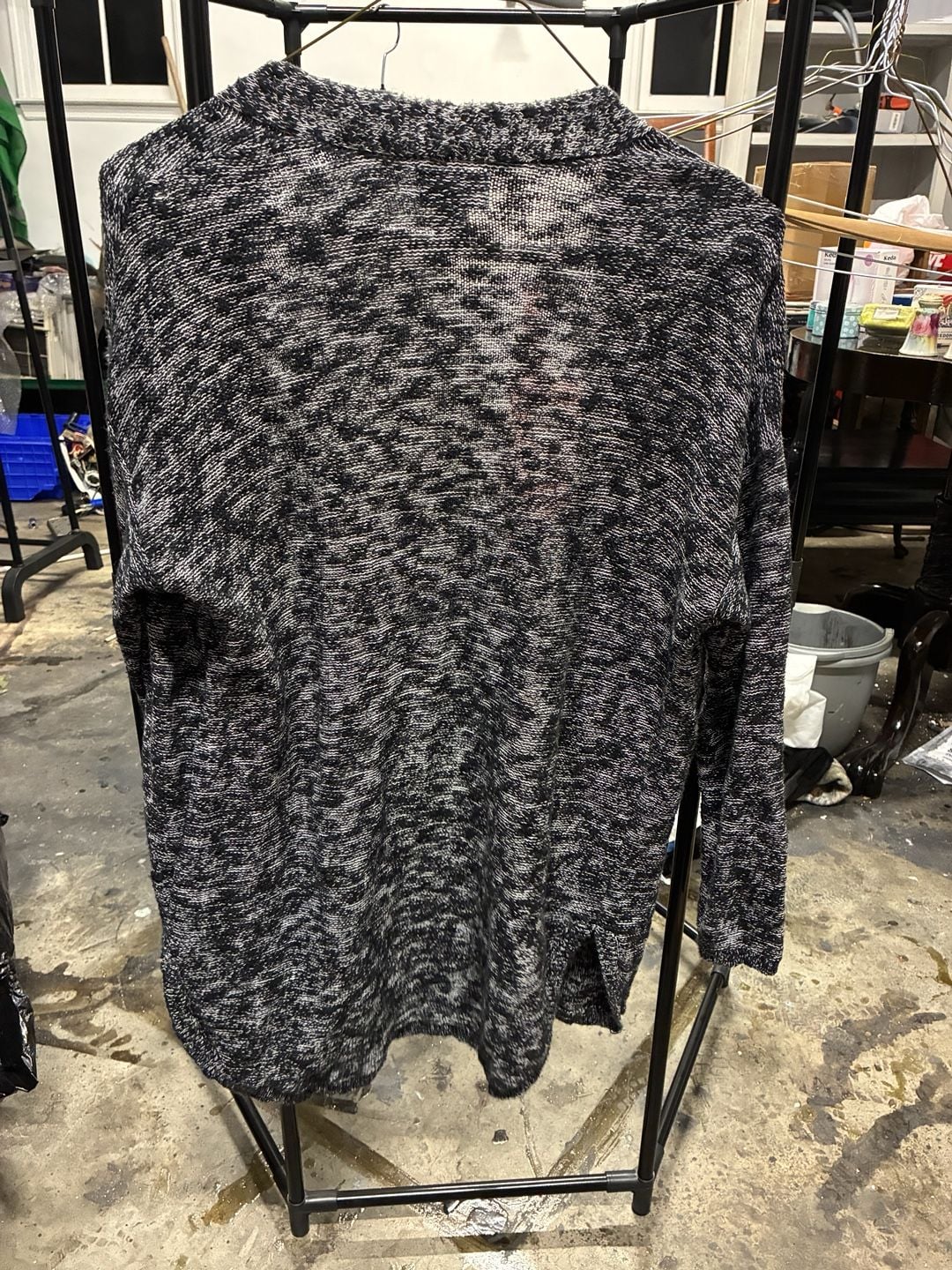 Old Navy Open Cardigan Sweater Size M Black White Speckled Knit 5
