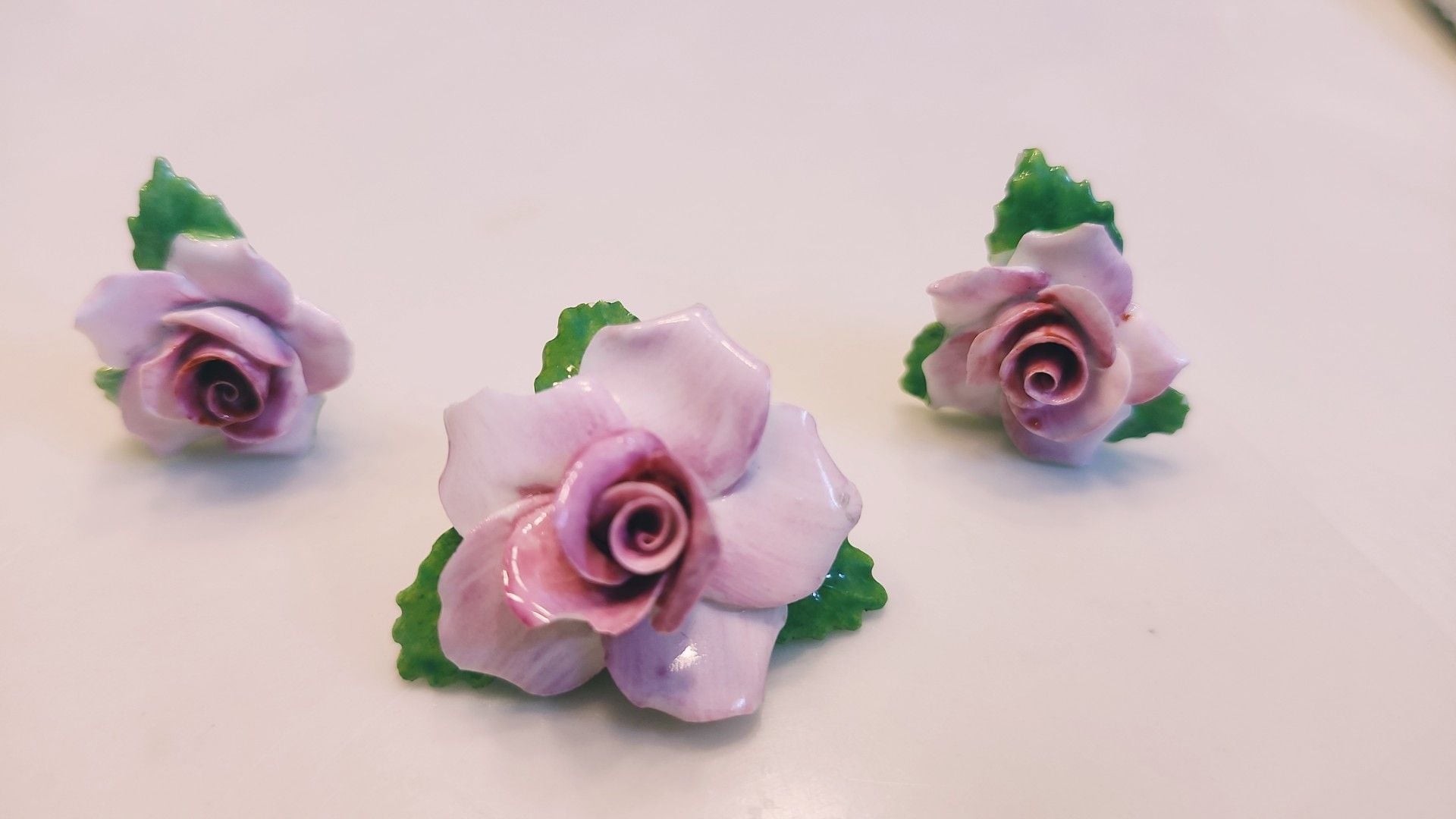Royal Adderley Floral Porcelain Pink Rose Brooch and Earrings Set 1