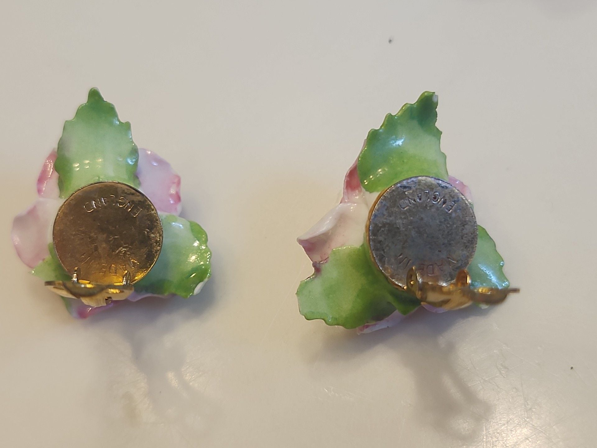 Royal Adderley Floral Porcelain Pink Rose Brooch and Earrings Set 4