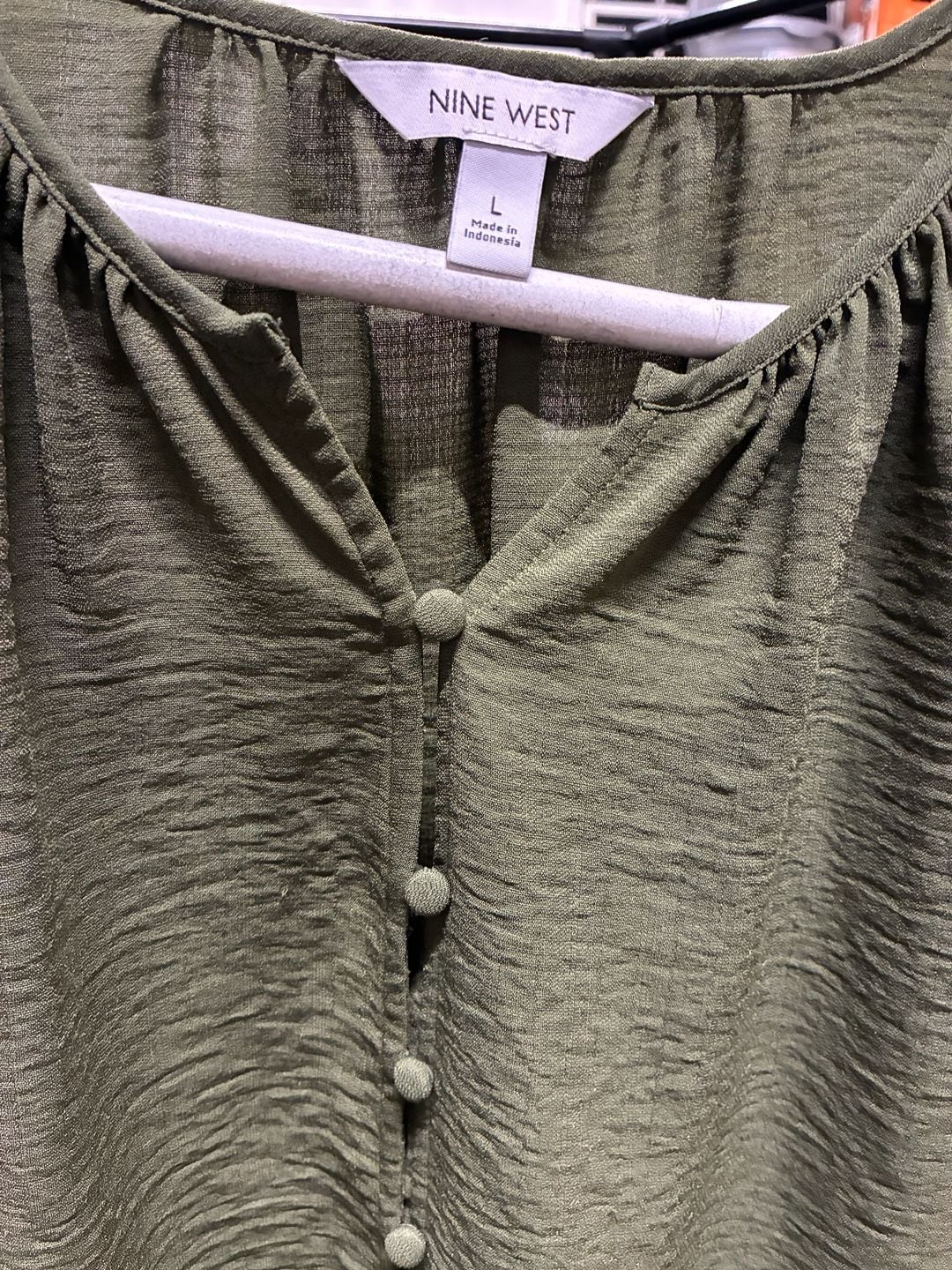 Nine West Button Front Balloon Sleeve Tunic Size L Green 3