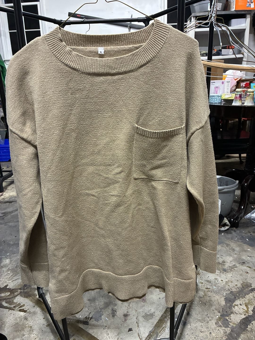 Unbranded Knit Pullover Sweater Size XL Beige Pocket 2
