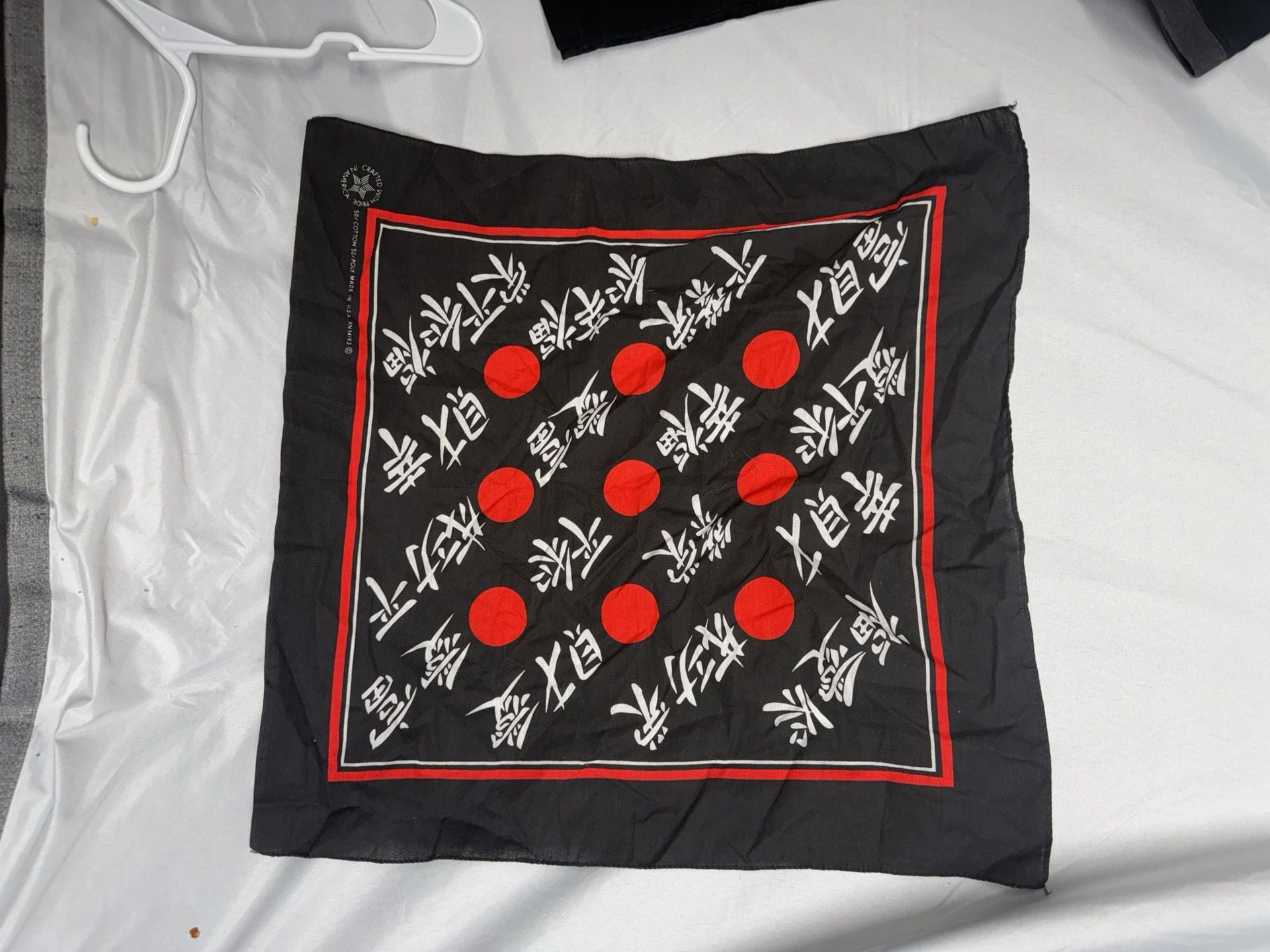 Y2K vintage Crafted With Pride In America Japanese Kanji Red Dot Black Bandana 3
